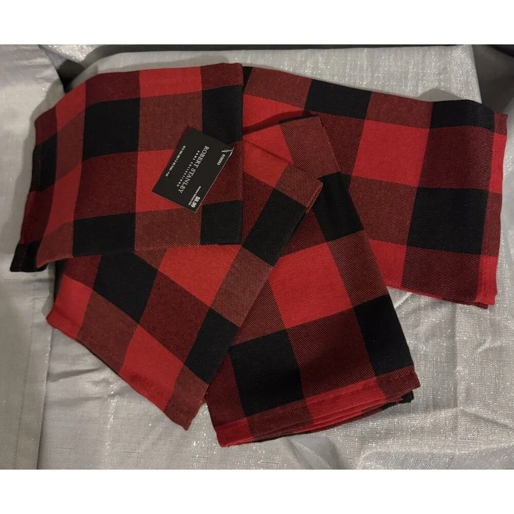 Buffalo Pattern Red & Black Fabric Dinner Napkin 4pc 18”x 18” Sq Tableware